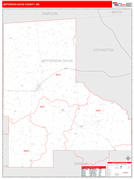 Jefferson Davis County, MS Digital Map Red Line Style